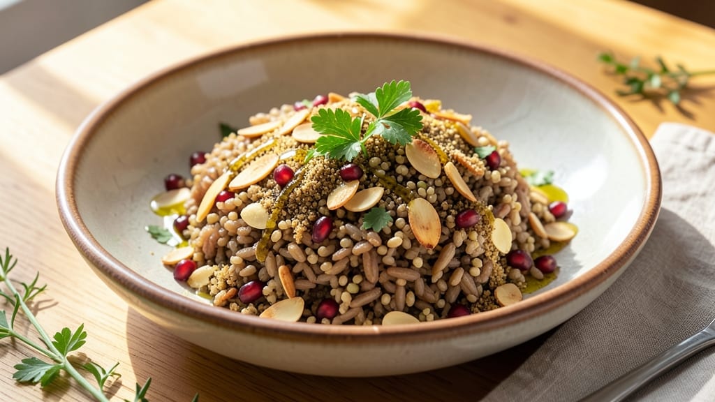 Brown Rice and Quinoa Pilaf Recipe: Nutty-Grain Medley With Toasted Almond Crunch