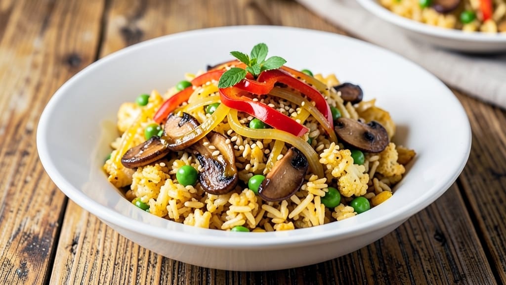 Cauliflower Fried Rice Recipe Vegan: Crispy Rice and Peas With Umami-Packed Mushrooms