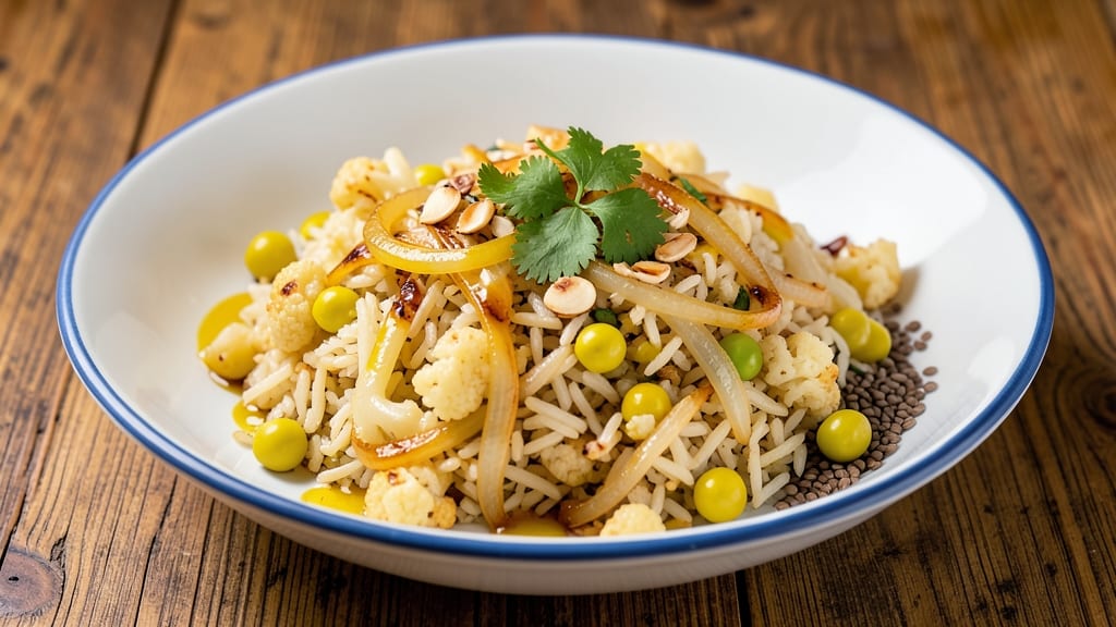 Cauliflower Fried Rice Recipe Indian: Spiced Turmeric and Peas in One-Pan Magic
