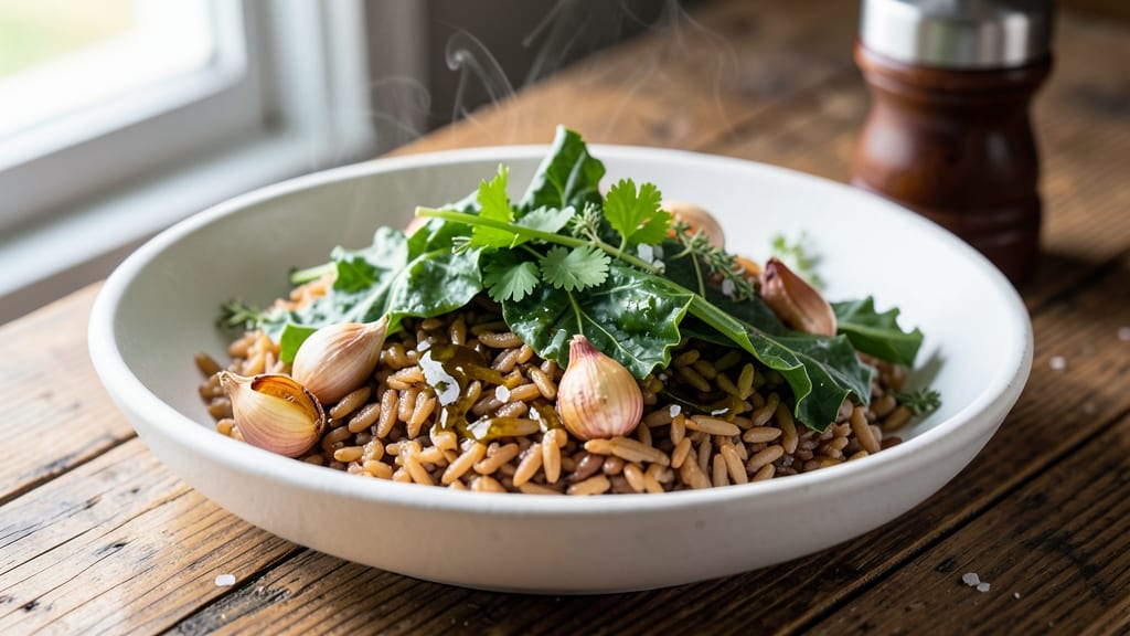 Brown Rice and Kale Recipe: Earthy Nutty Bowl With Wilted Greens