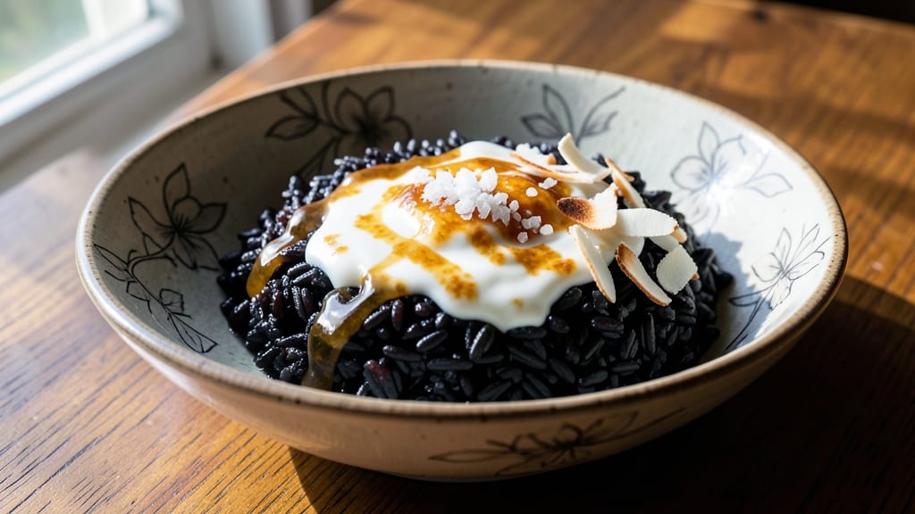 Black Sticky Rice Dessert Recipe: Silky Black Pearl Pudding With Coconut Cream