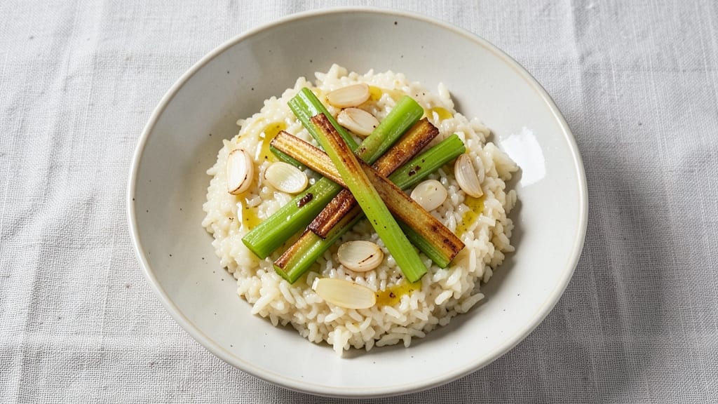 Cava Rice Bowl Recipe: Crispy Celery Crown Over Creamy Arborio