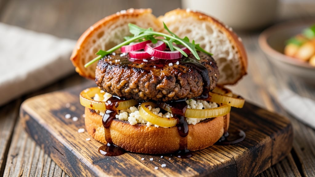 Brewhouse Wild Rice Burgers Recipe: Smoky Beer-Braised Patties With Crispy Celery Crown