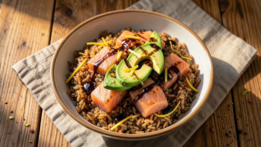 Brown Rice Poke Bowl Recipe: Crunchy Toppings and Umami-Packed Sauce Balance