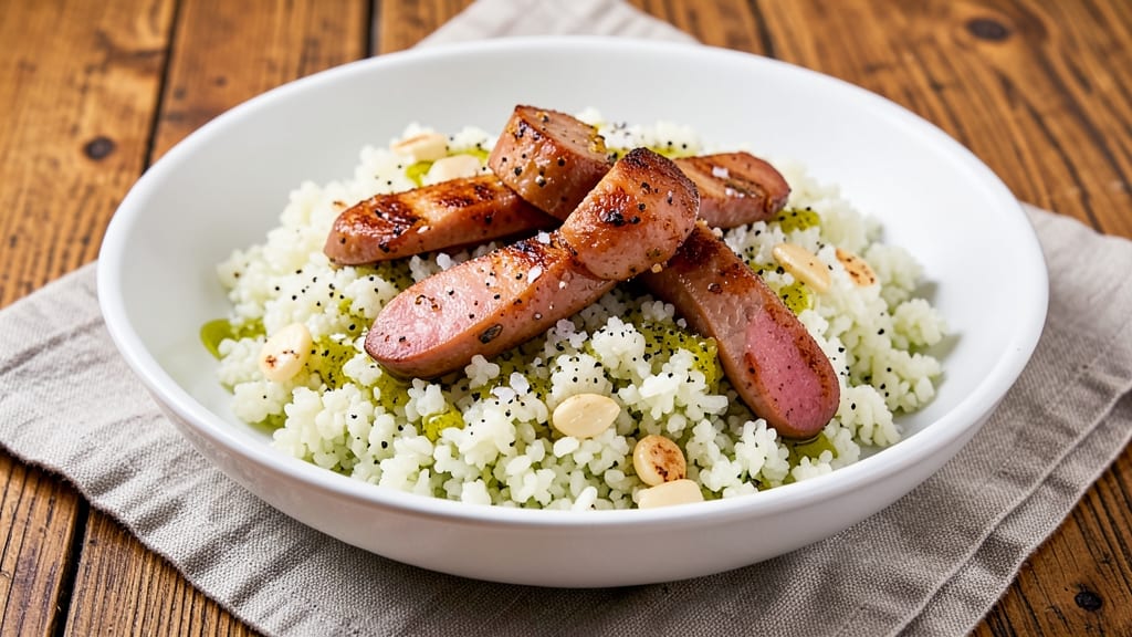 Cauliflower Rice and Sausage Recipe: Crispy-Searred Sausage Over Al Dente Rice