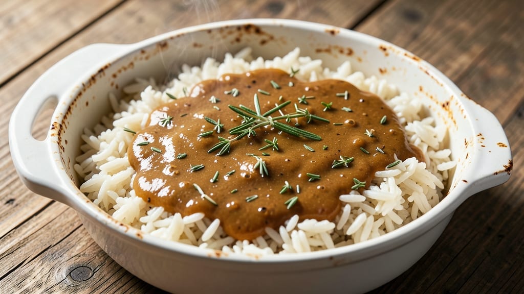 Check Rice and Gravy Recipe: Smoky Herb Gravy Over Fluffy Grains