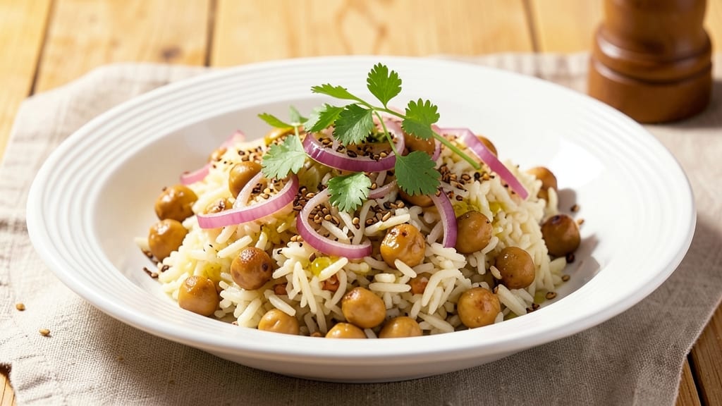 Chick Peas and Rice Recipe: Golden Spiced Pilaf With Toasted Cumin Crunch